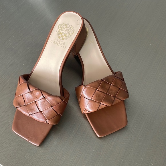 Vince Camuto Shoes - Vince Camuto Semtera Woven Slides Camel Brown Size 9